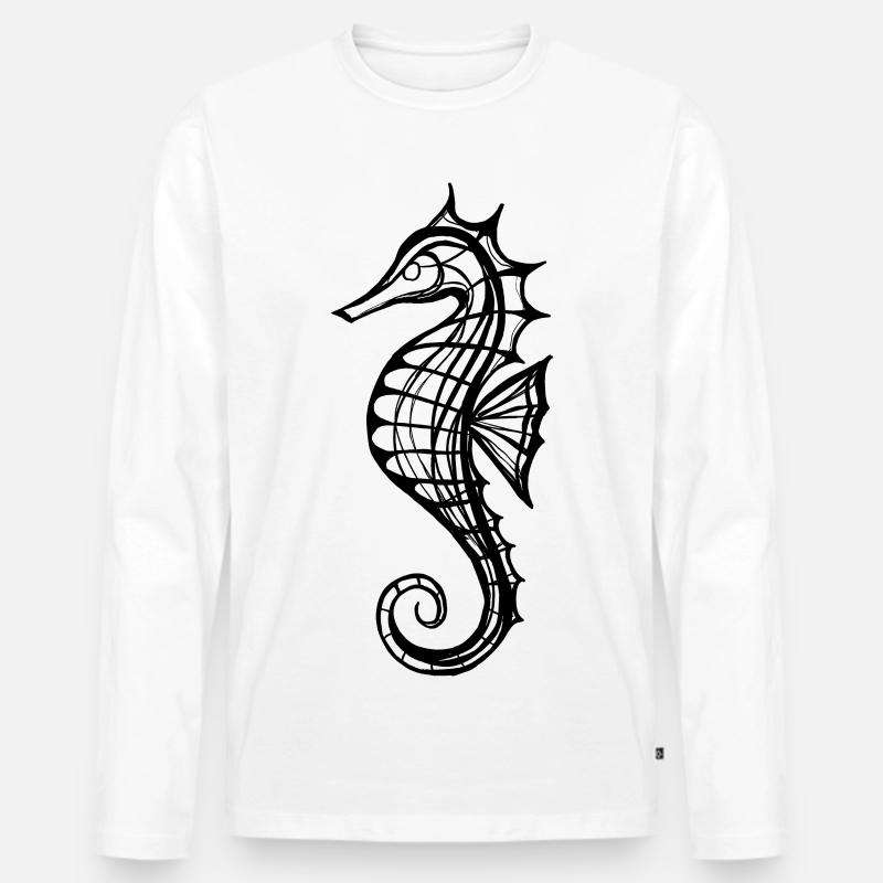 Seepferdchen – Line Art in Schwarz-Weiss - Männer Premium Bio Langarmshirt - Weiß