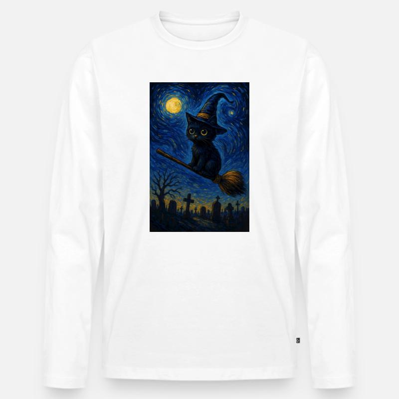 Halloween süße Katze Starry Night - Männer Premium Bio Langarmshirt - Weiß