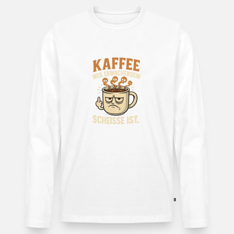 Kaffeegrafik mit humorvoller Botschaft - Männer Premium Bio Langarmshirt - Weiß