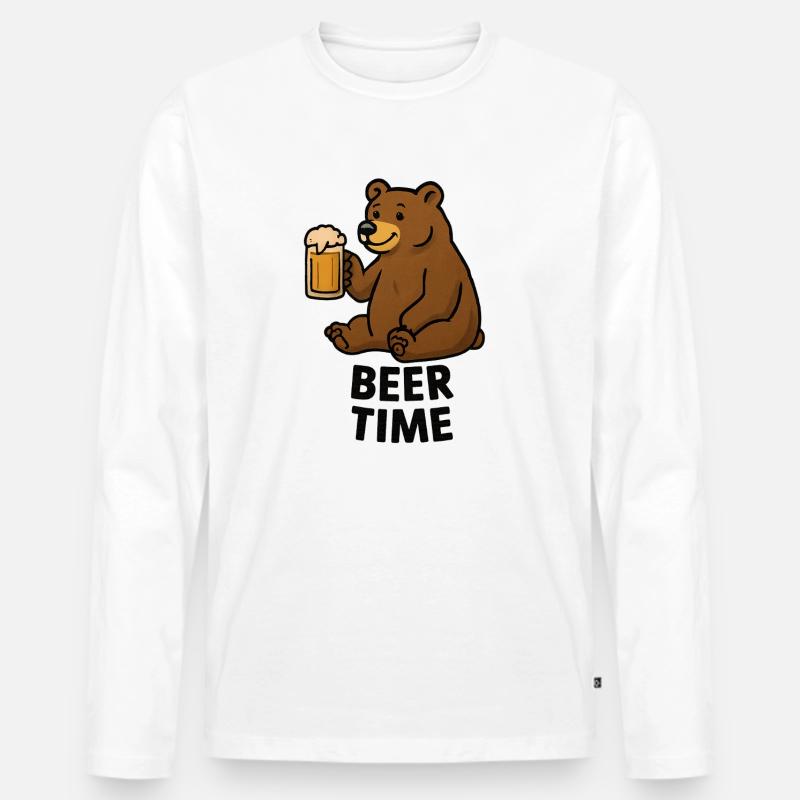 Bär mit Bierglas Illustration - Männer Premium Bio Langarmshirt - Weiß