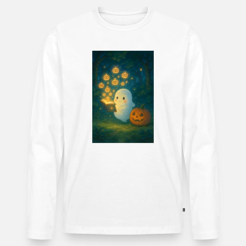 Niedlicher Geist mit Kürbis Buch - Männer Premium Bio Langarmshirt - Weiß