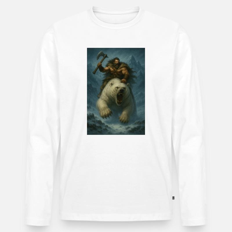 Wikingerkrieger auf Eisbär – Fa-Illustration - Männer Premium Bio Langarmshirt - Weiß