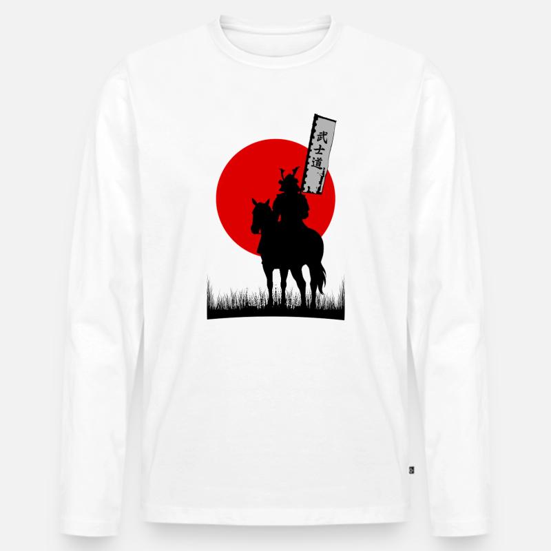BUSHIDO, SAMURAI-KRIEGER-CODE | 8K SAUBERE SILHOUTTE - Männer Premium Bio Langarmshirt - Weiß