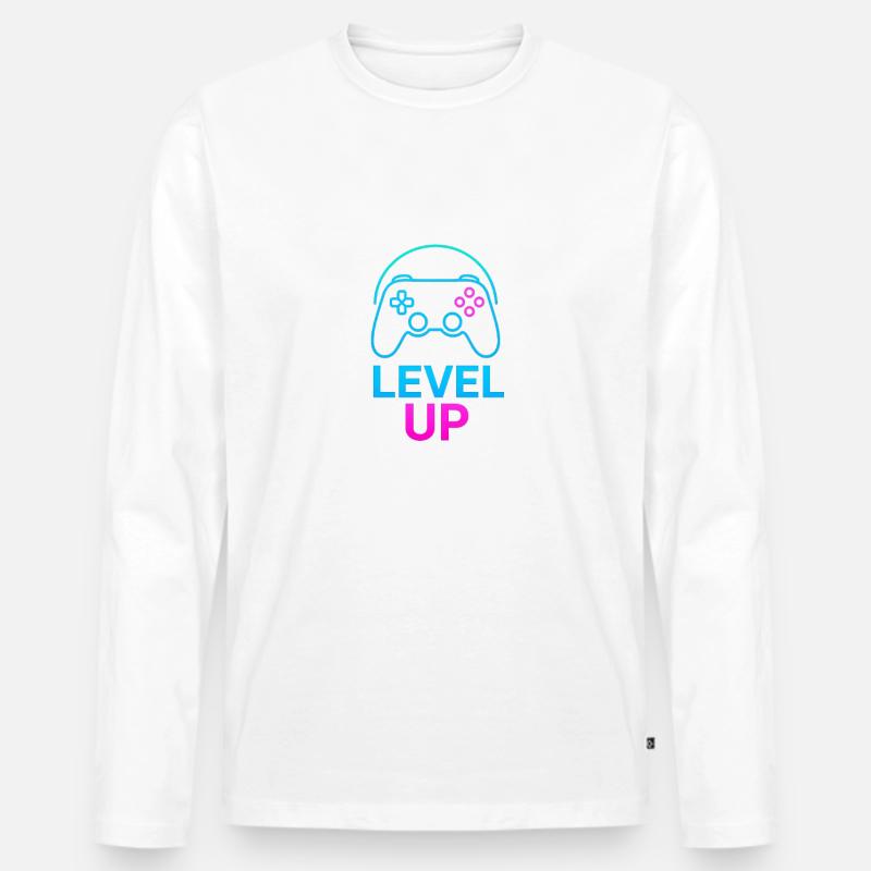 Level Up Neon Controller Grafik - Männer Premium Bio Langarmshirt - Weiß