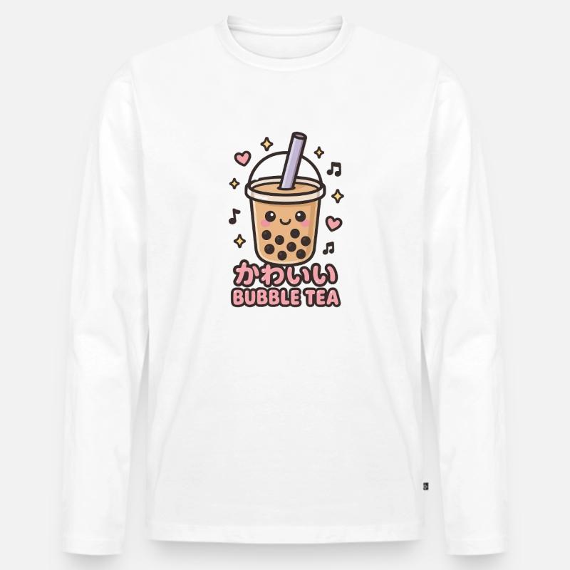 Kawaii Bubble Tea Sticker - Männer Premium Bio Langarmshirt - Weiß
