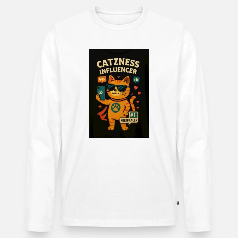 Katzinfluencer mit Sonnenbrille - Männer Premium Bio Langarmshirt - Weiß