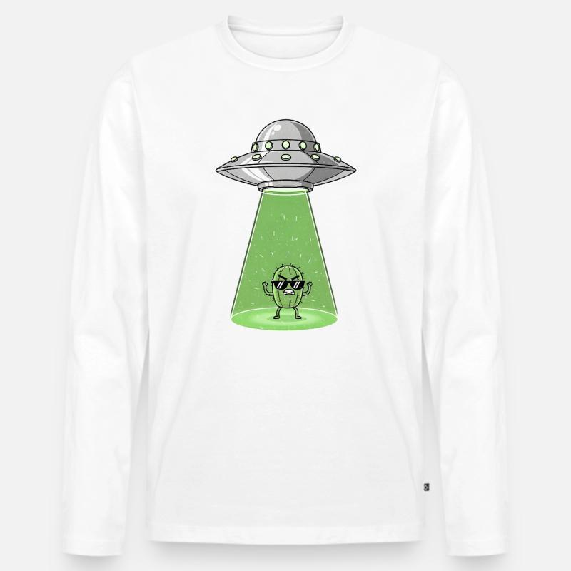 Kaktus Alien im UFO-Licht - Männer Premium Bio Langarmshirt - Weiß