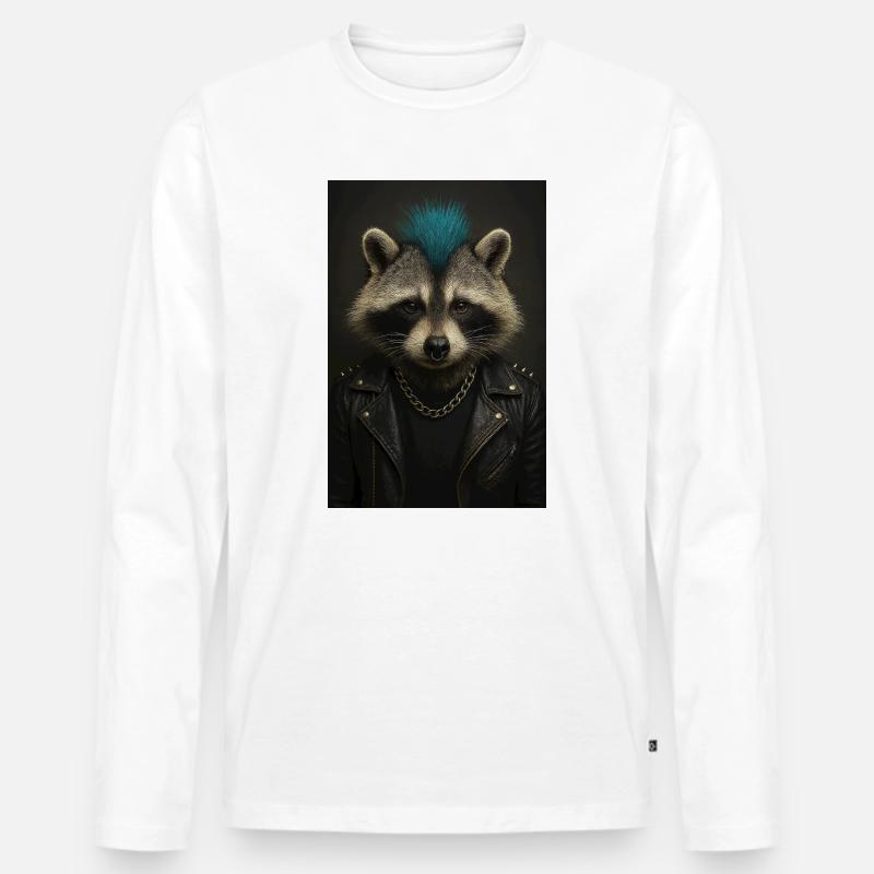 Punk-Waschbär im Lederjacke - Männer Premium Bio Langarmshirt - Weiß