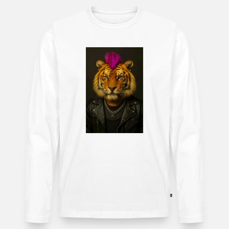 Tiger Punk Mohawk in Leather - Männer Premium Bio Langarmshirt - Weiß