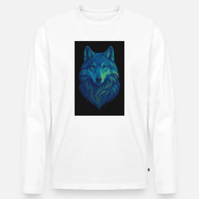 Neonwolf Farbiges Wolfporträt - Männer Premium Bio Langarmshirt - Weiß