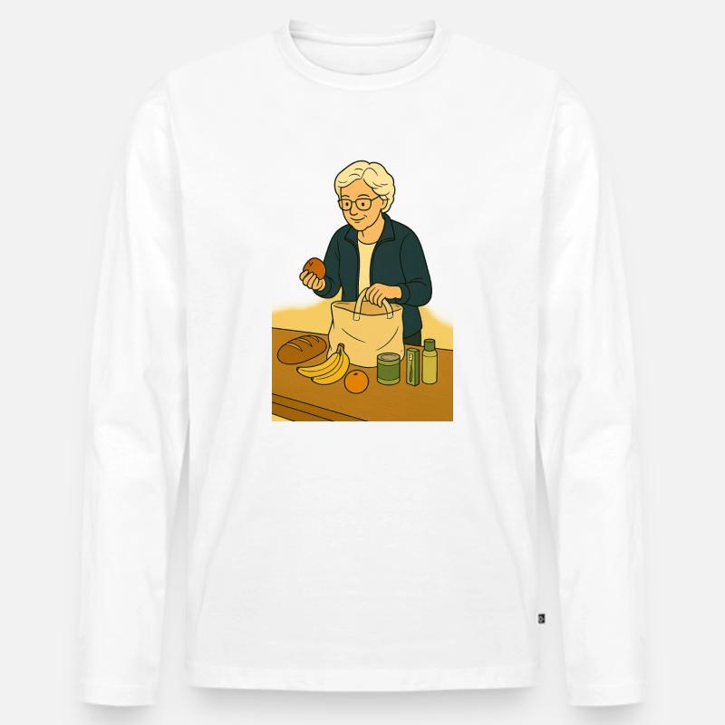 Oma beim Auspacken Einkaufstasche - Männer Premium Bio Langarmshirt - Weiß