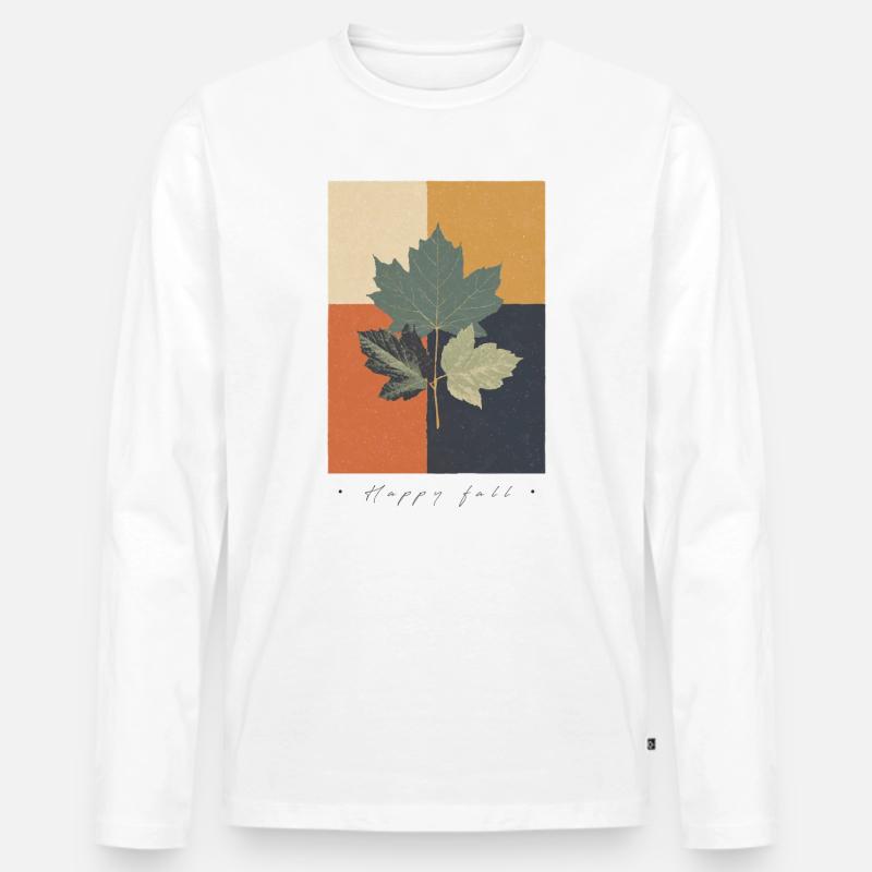 Herbst-Botanicals-Gitter - Männer Premium Bio Langarmshirt - Weiß