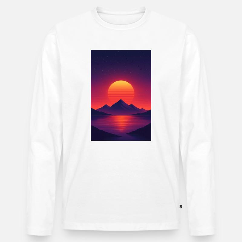 Sonnenuntergang über Alpensee - Männer Premium Bio Langarmshirt - Weiß