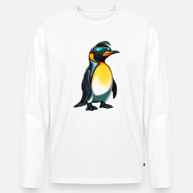 lustiger Pinguin mit Sonnenbrille :) - Männer Premium Bio Langarmshirt - Weiß