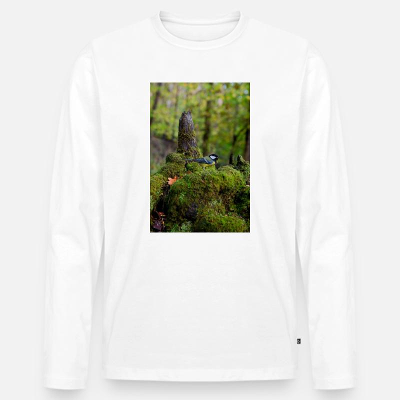Moosiger Waldvogel In Ruhiger Lichtung - Männer Premium Bio Langarmshirt - Weiß