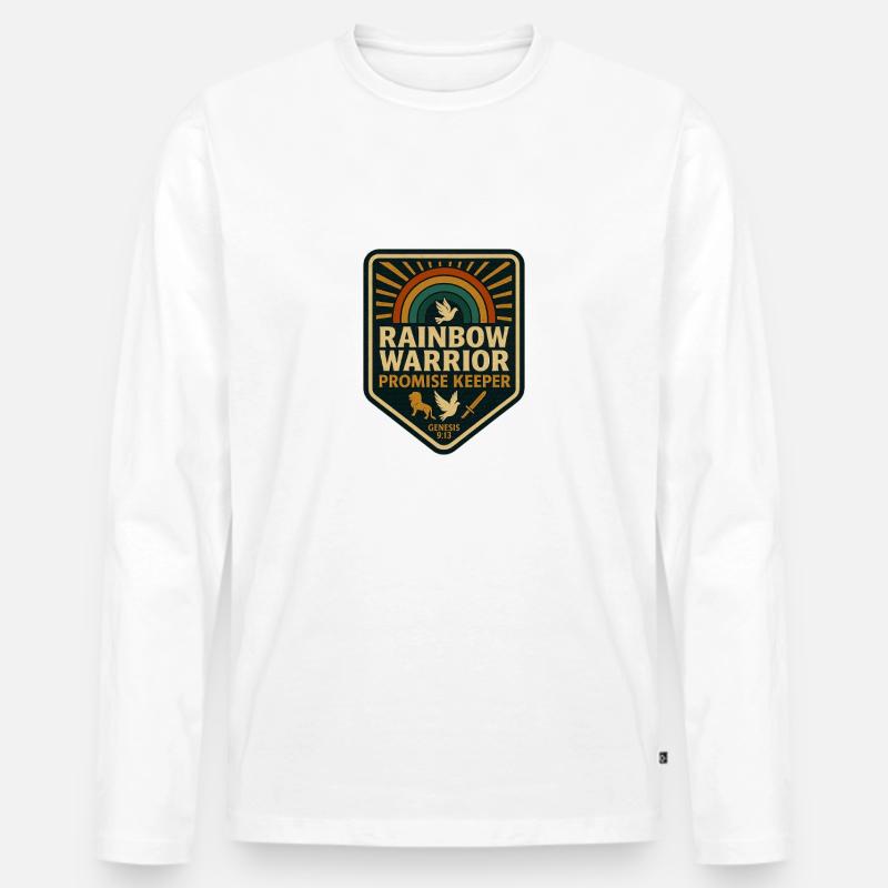 Christliche Kleidung. Regenbogen-Krieger Versprechen halten - Männer Premium Bio Langarmshirt - Weiß