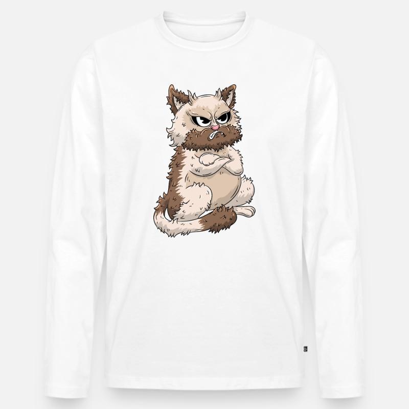 Mürrische Katze - Männer Premium Bio Langarmshirt - Weiß