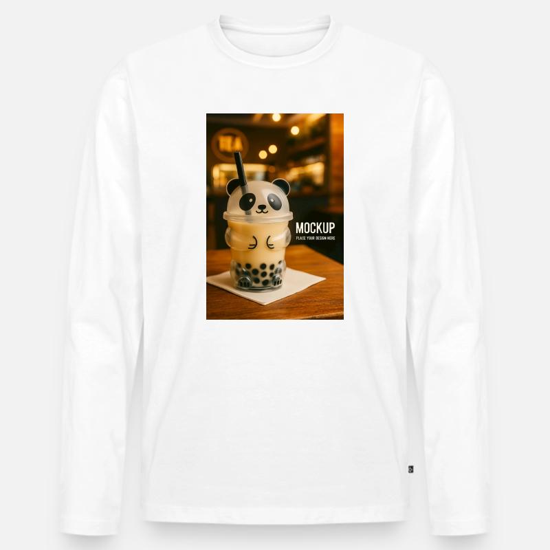 Panda Bubble Tea Cup Illustration - Männer Premium Bio Langarmshirt - Weiß