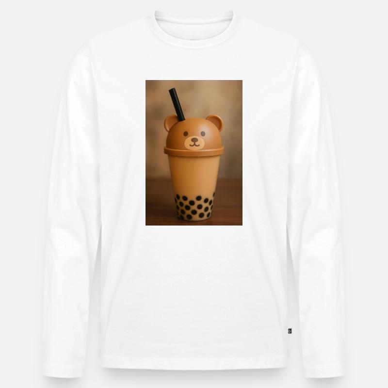 Bear Lid Bubble Tea Cup Design - Männer Premium Bio Langarmshirt - Weiß