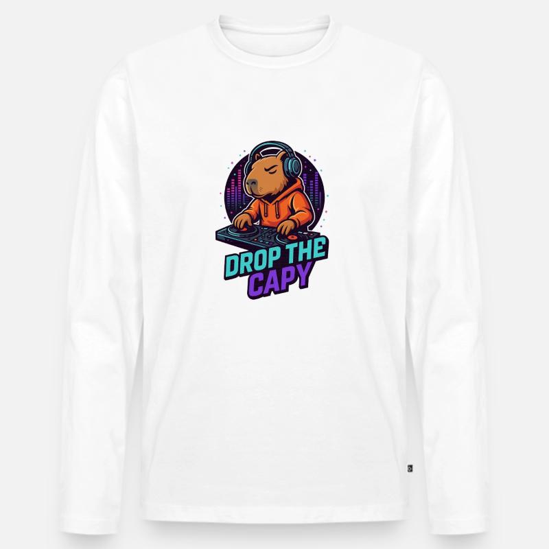 DJ Capy – Drop the Capy 🎧🔥 - Männer Premium Bio Langarmshirt - Weiß
