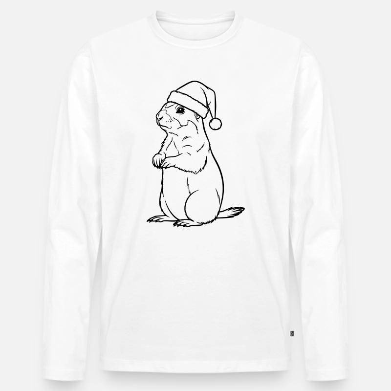 Weihnachts-Erdmännchen mit Mütze – Süßes Design - Männer Premium Bio Langarmshirt - Weiß