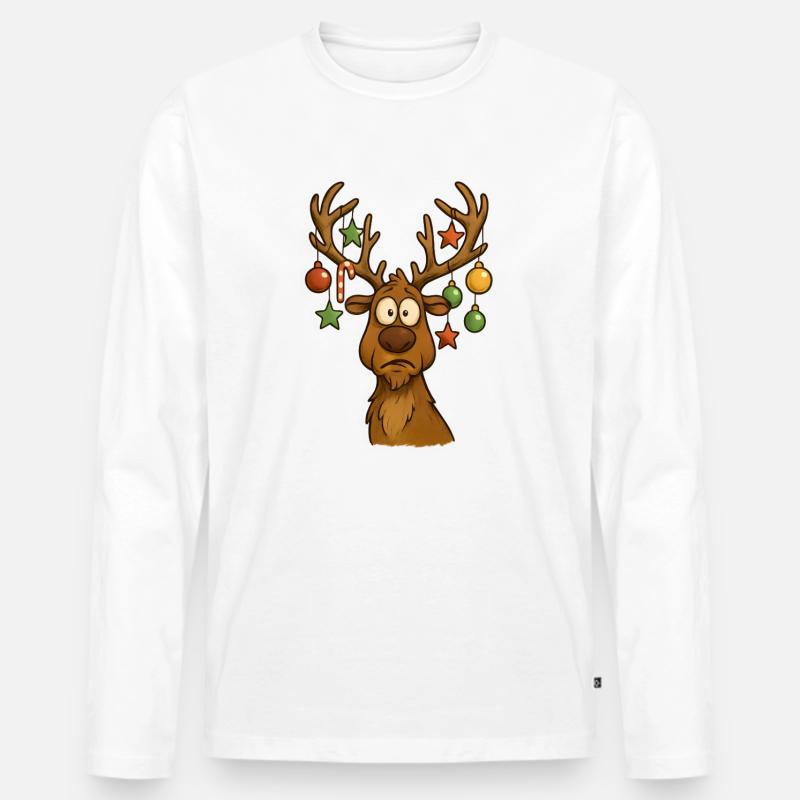Fröhlicher Elch mit Baumschmuck - Männer Premium Bio Langarmshirt - Weiß