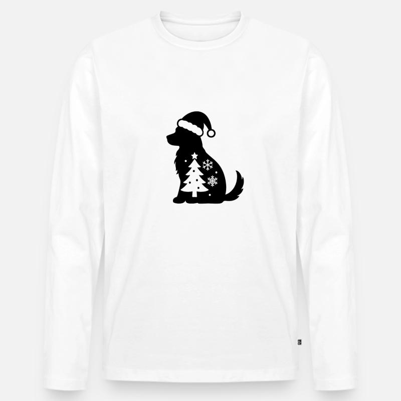 Zwei Schneeflocken auf Schwarz - Männer Premium Bio Langarmshirt - Weiß