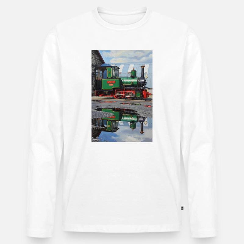 Reflexion der Dampflokomotive - Männer Premium Bio Langarmshirt - Weiß