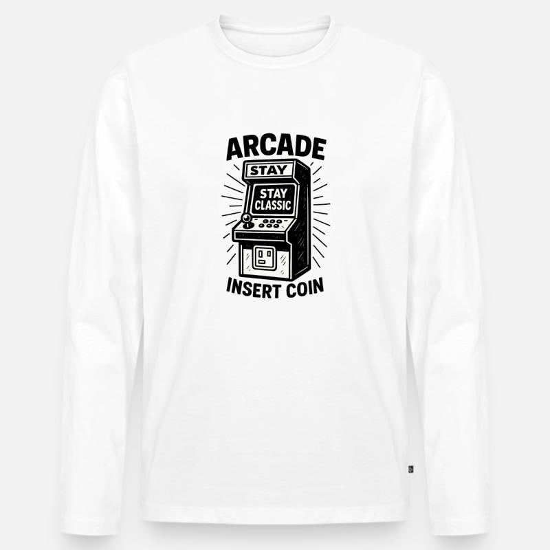 Arcade Klassiker Insert Coin - Männer Premium Bio Langarmshirt - Weiß