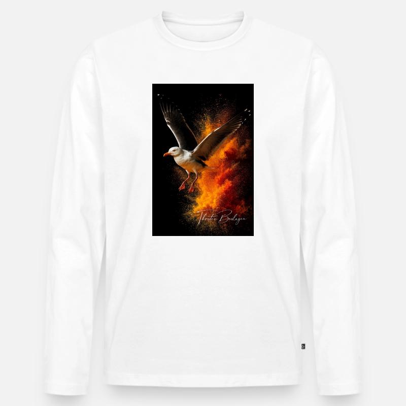 Möwenflug vor Feuerstaub - Männer Premium Bio Langarmshirt - Weiß