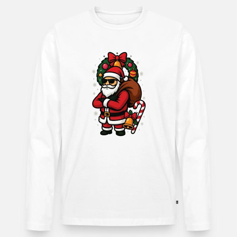 Cooler Weihnachtsmann mit Sonnenbrille - Männer Premium Bio Langarmshirt - Weiß