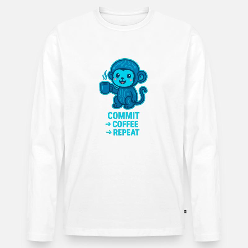 TechAffe Kaffee Rhythmus - Männer Premium Bio Langarmshirt - Weiß