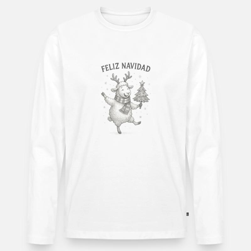 Feliz Navidad Schaf mit Weihnachtsbaum - Männer Premium Bio Langarmshirt - Weiß