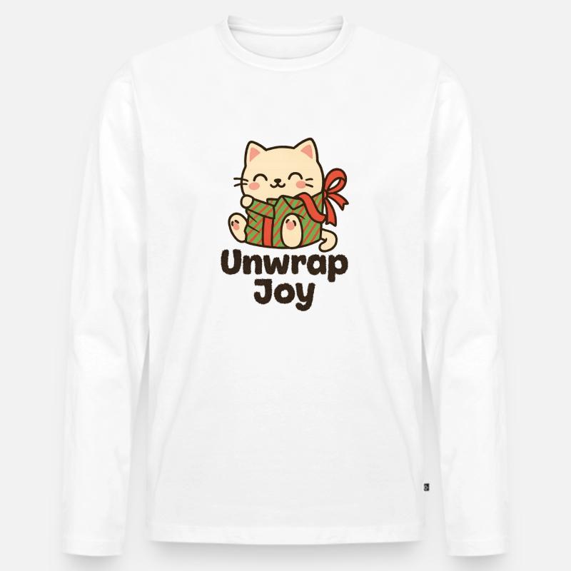 Katz mit Geschenk Unwrap Joy - Männer Premium Bio Langarmshirt - Weiß