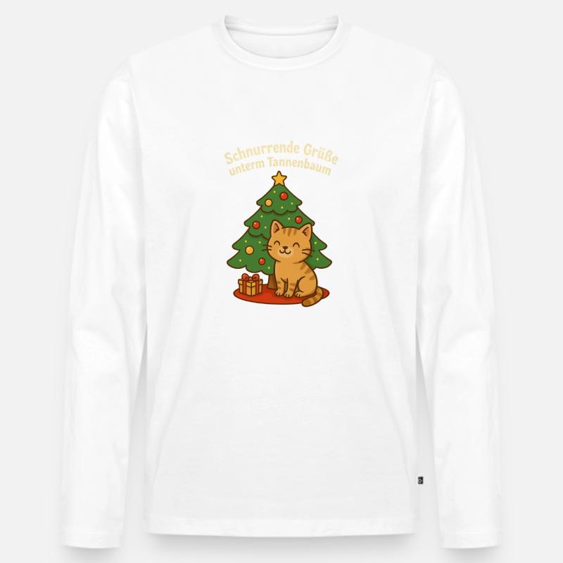 Schnurrende Grüße unterm Tannenbaum – Katze - Männer Premium Bio Langarmshirt - Weiß