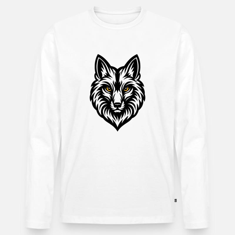 Wolfs Kopf Schwarz Weiß - Männer Premium Bio Langarmshirt - Weiß