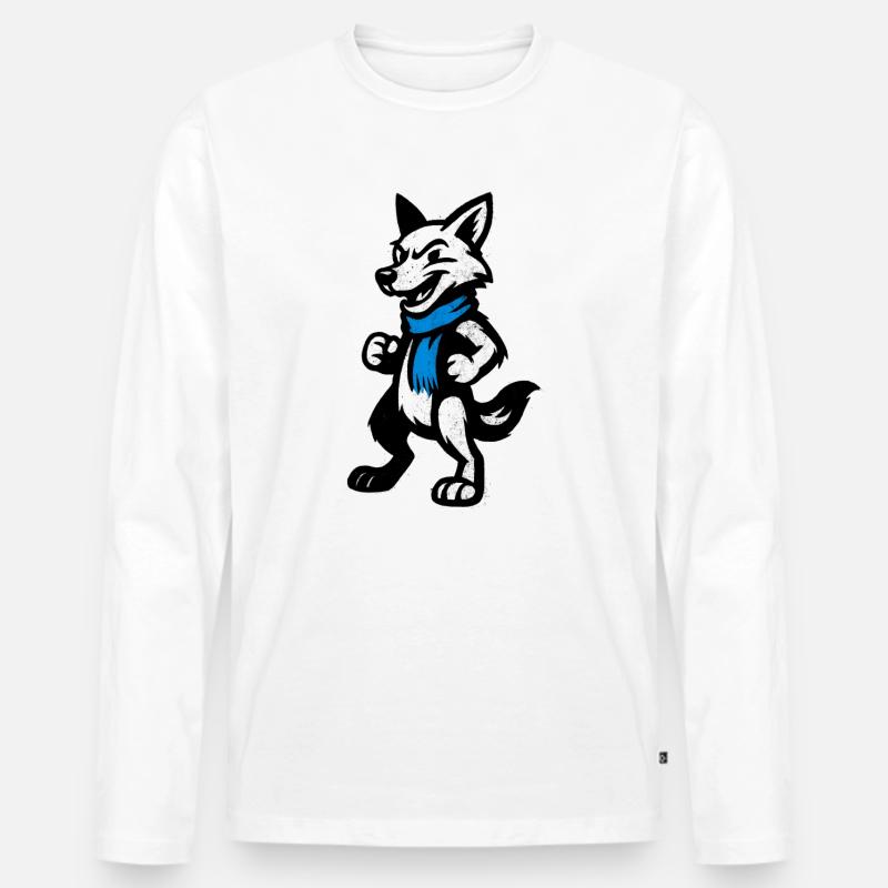 Wolfsheld mit blauem Schal - Männer Premium Bio Langarmshirt - Weiß