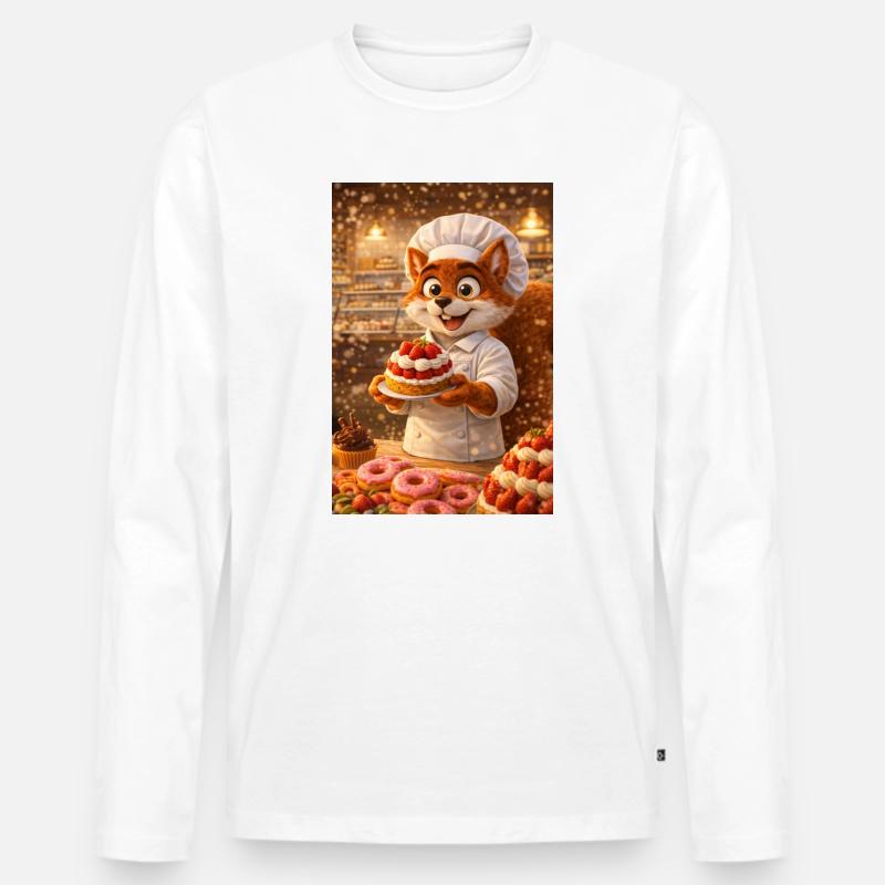 Herr l'écureuil Konditor, Gourmetatmosphäre - Männer Premium Bio Langarmshirt - Weiß