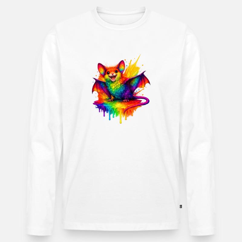 Regenbogenfledermaus Splash - Männer Premium Bio Langarmshirt - Weiß