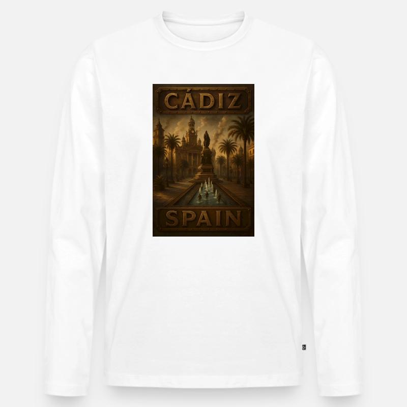 Cádiz Spanien – Steampunk Bronze Reiseposter - Männer Premium Bio Langarmshirt - Weiß