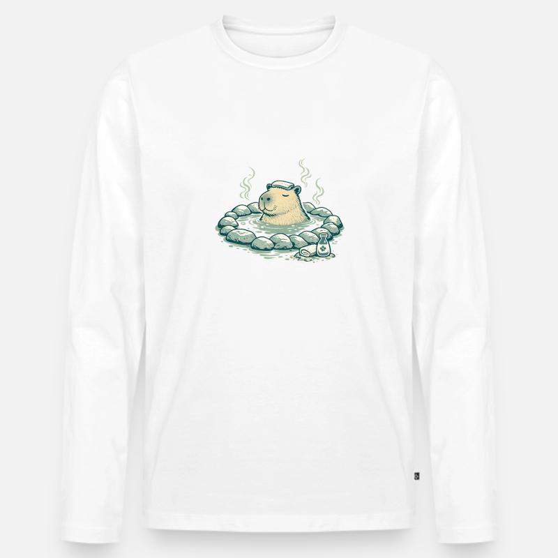 Capybara dans le bain de source - T-shirt manches longues Premium bio Homme - blanc
