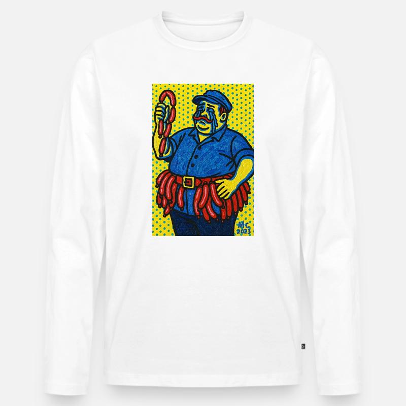 Wurstmann im Pop-Art Stil - Männer Premium Bio Langarmshirt - Weiß