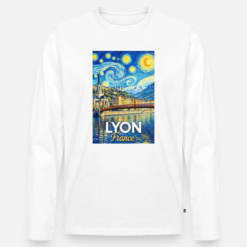 Lyon, Frankreich - Männer Premium Bio Langarmshirt - Weiß