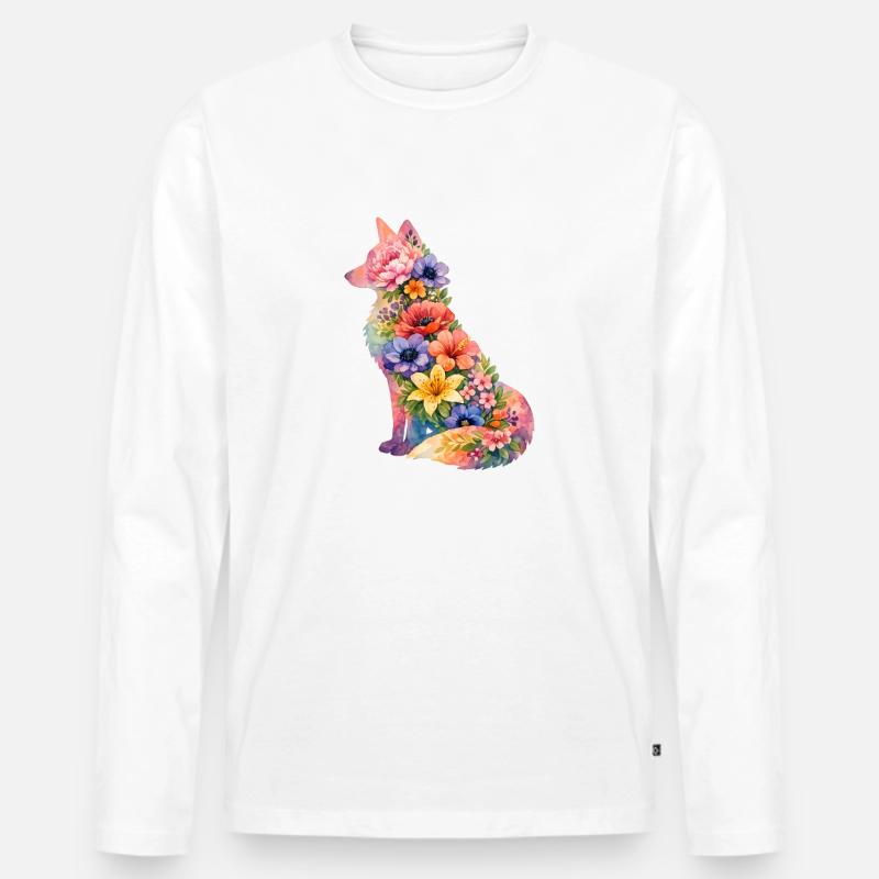 Fuchs Silhouette Blumen - Männer Premium Bio Langarmshirt - Weiß