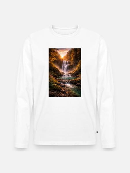 Waterfall in the evening sun - Men's Premium Organic Long Sleeve Shirt - white