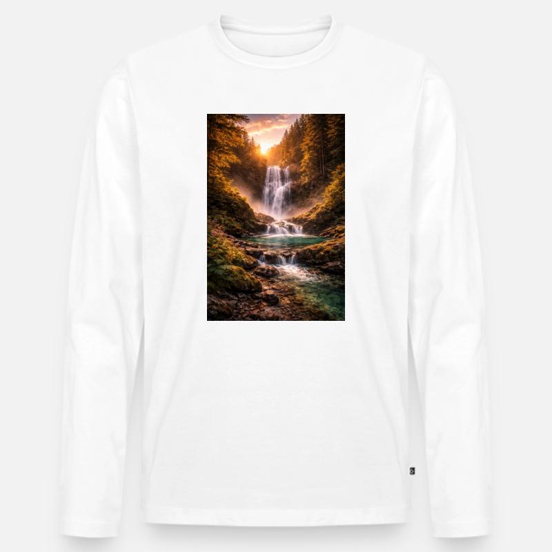 Wasserfall in der Abendsonne - Männer Premium Bio Langarmshirt - Weiß