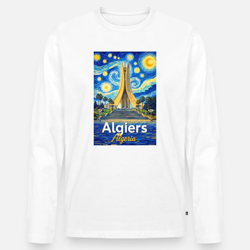 Algiers Monument Starry Night Stil - Männer Premium Bio Langarmshirt - Weiß