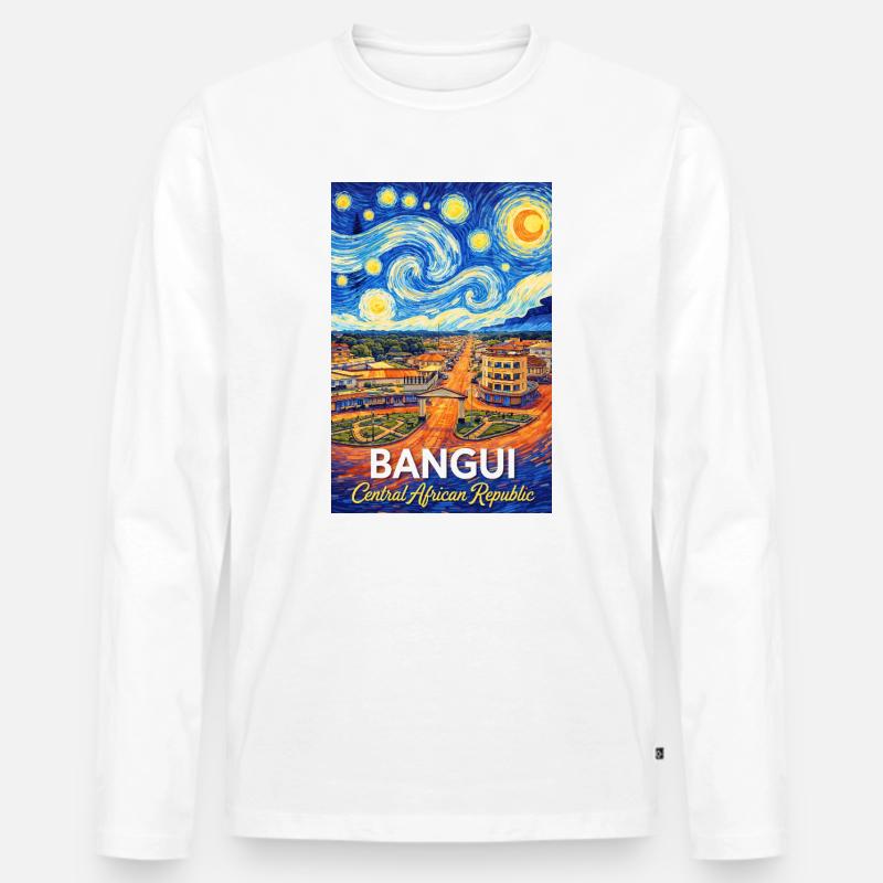 Bangui Cityscape Poster Starry Night - Männer Premium Bio Langarmshirt - Weiß