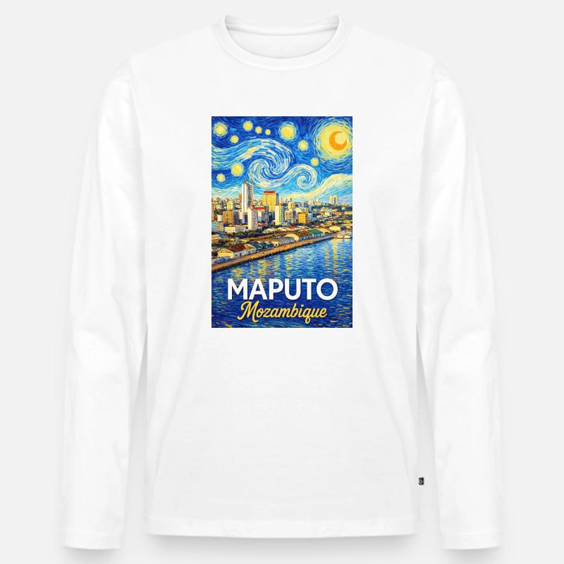 Maputo Mozambique Starry Night - Männer Premium Bio Langarmshirt - Weiß