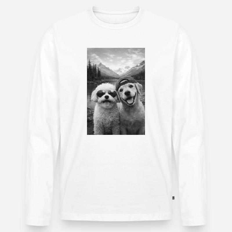 Bergsee Pfotenfreundschaft - Männer Premium Bio Langarmshirt - Weiß